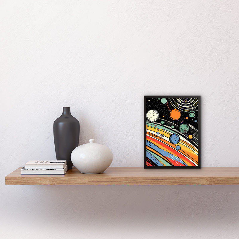 Maxene Outer Space Comic Book Style Milky Way Planets Rings Sun - Single Picture Frame Print
