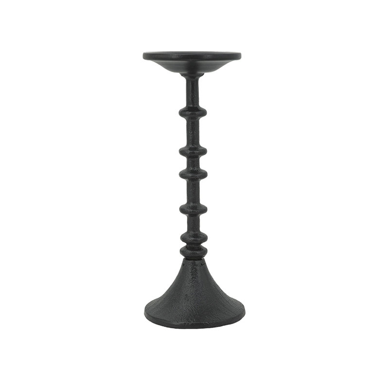 Porte-bougie en fer noir avec motif de broche - Accent décoratif en métal de 4 po de diamètre x 11 po de hauteur