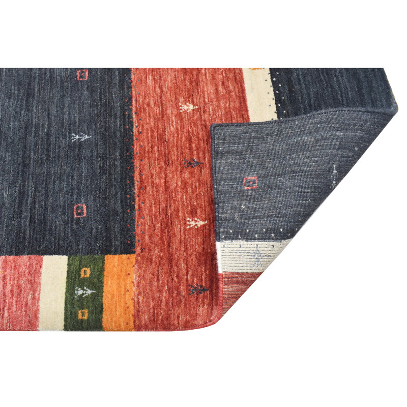 Hand Knotted Wool Area Rug in Black/Red/Green/Ivory, Runner 2'6" x 10'