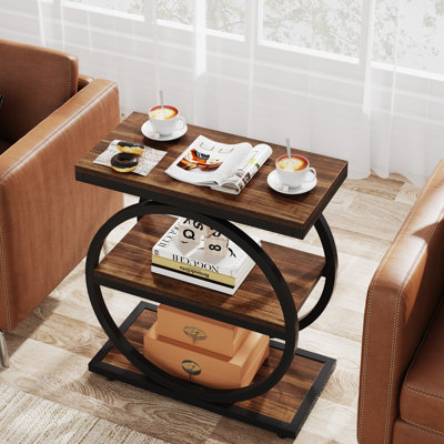 Marquille 3-Tier Manufactured Wood and Metal End Table with Round Frame 