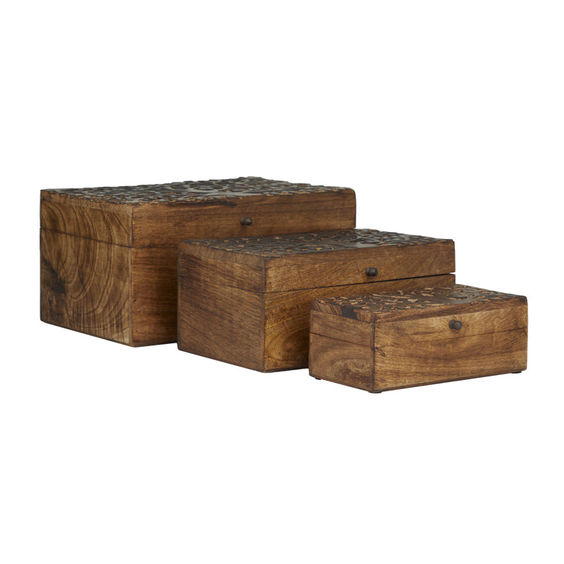 3 Piece Wood Carved Box Set
