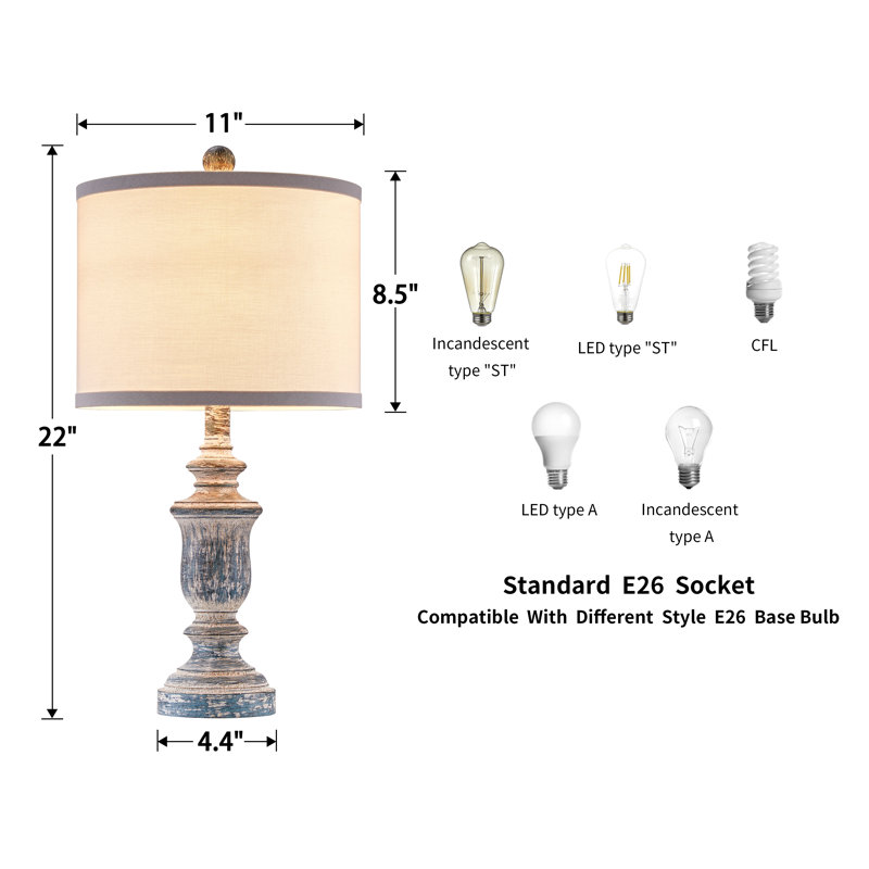 22" Distressed Blue Resin Table Lamp Set