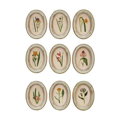 9-Piece Wood Framed Glass Wall Décor With Flower, Multicolor