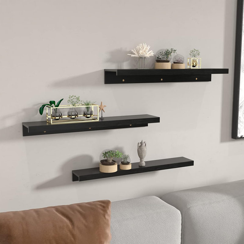 Floating Shelves Wall Mounted Set Of 3, Woodgrain Picture Ledge Shelf For Storage In Bedroom, Bathroom, Kitchen, Living Room, Office