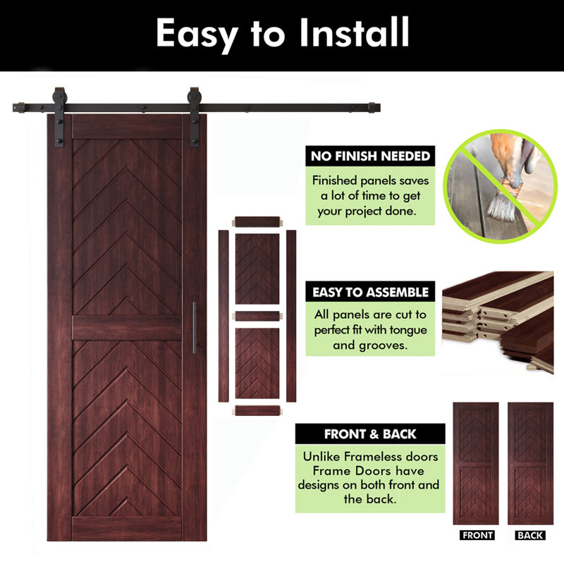 Porte de grange 4-en-1 fini et non assemblée en acajou rouge 26 po x 80 po Homacer Homacer, 26 po x 80 po