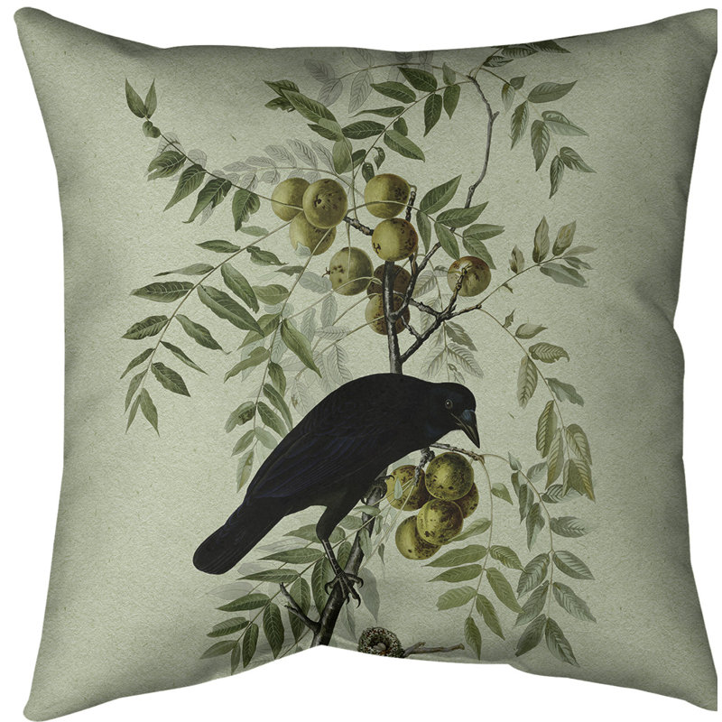 Coussin en oiseau américain american, 20 po x 20 po, Vert, Sergé de coton