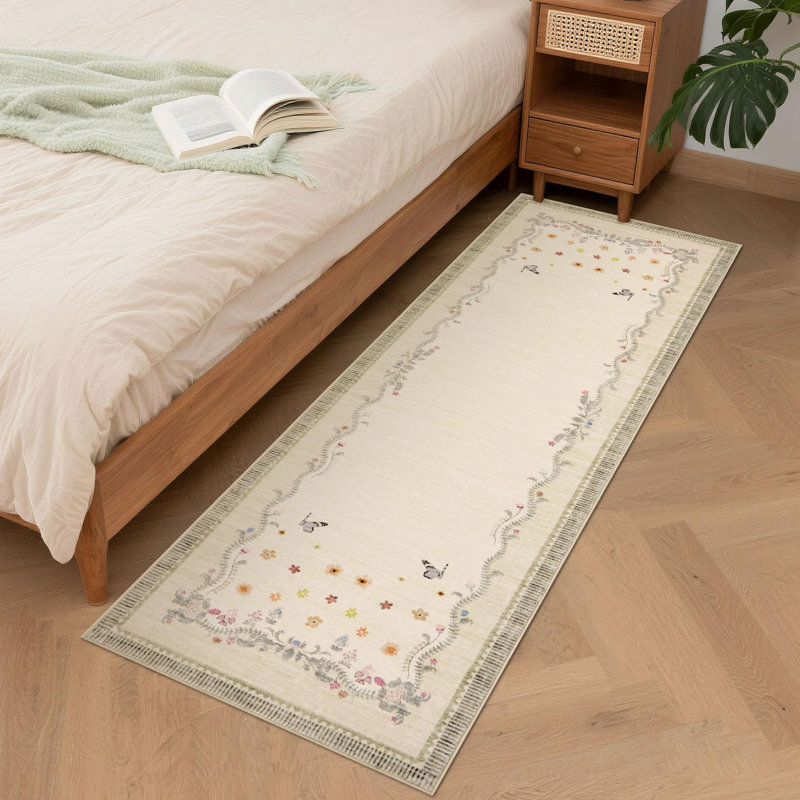 Tapis de chambre lavable, tapis imprimé, tapis pliable, tapis doux, tapis antidérapant, Beige, 5*7