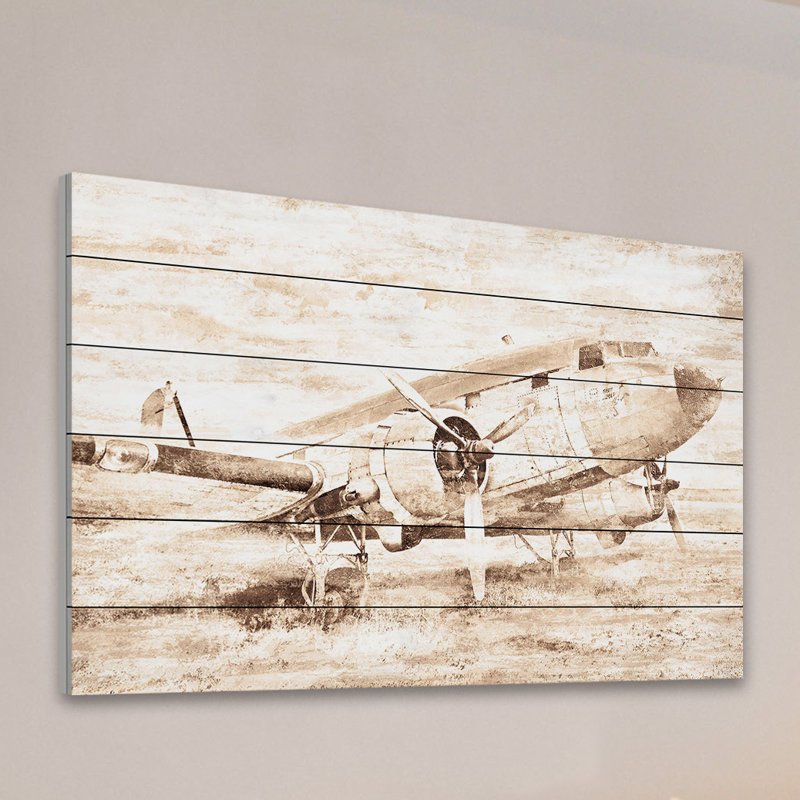 «Plane at Rest», reproduction d'art sur bois blanc, H 12 po x l 18 po x P 1,5 po