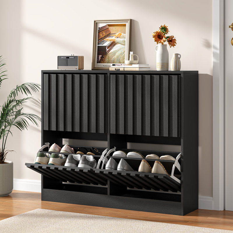 4 Flip Drawers Shoe Cabinet 18 Pair Flip Down Shoe Storage