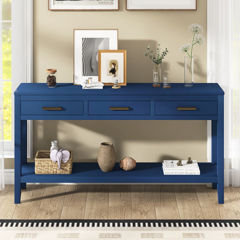 Console 59,1 po à 3 tiroirs Farmhouse, Navy Blue