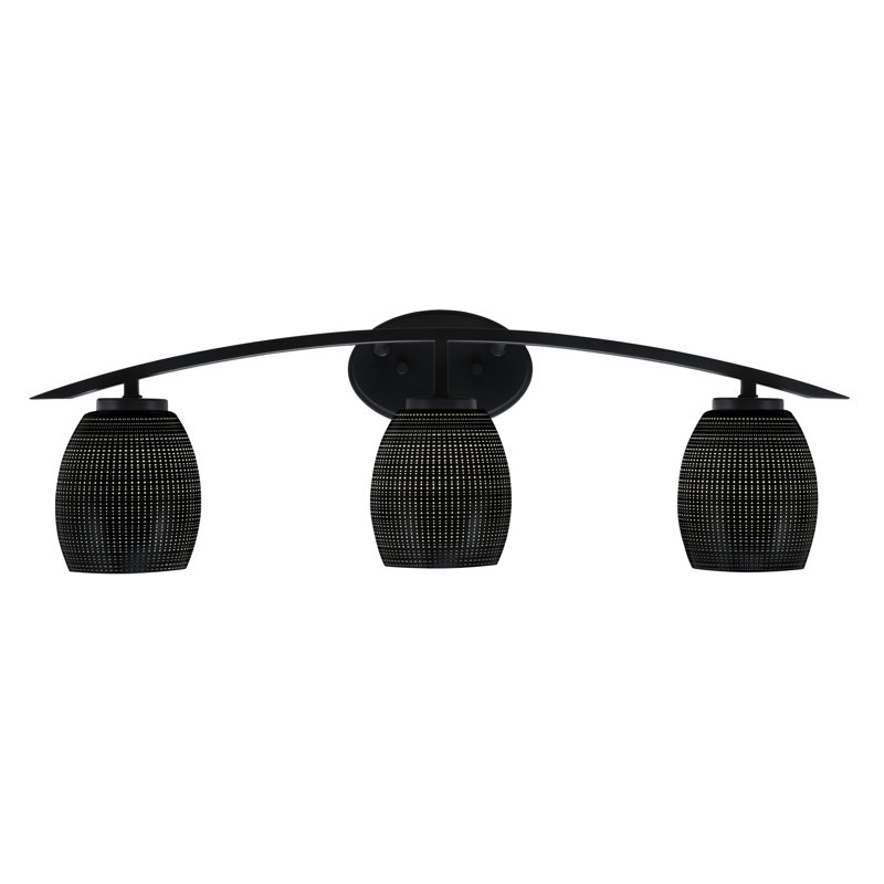 Barre d'éclairage de salle de bain 3 lumières avec verre matriciel 5 po Kurve, Noir mat, Gris