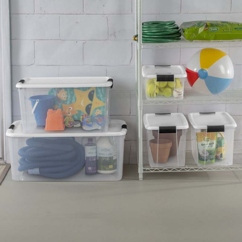 Sterilite Clear Plastic Stackable Storage Bin with White Latch Lid
