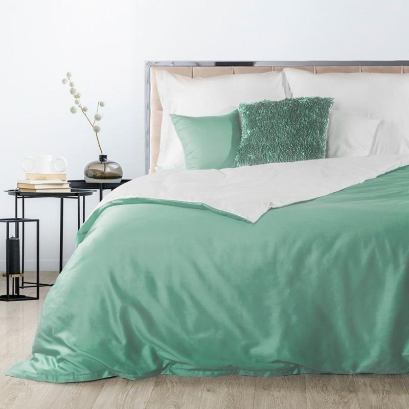 Getta Satin 1 Duvet Cover, 180 x 200cm - 2 Pillowcases (70 x 80 cm), White/Mint