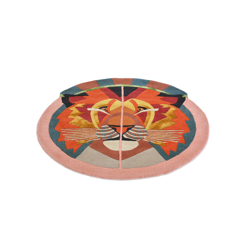 Hand Tufted Geometric Area Rug in Orange/Teal/Pink/Gold, Round 6'7"