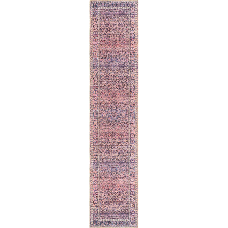 Tapis oriental bleu marine / rouge, Tapis de couloir 2 pi 6 po x 12 pi