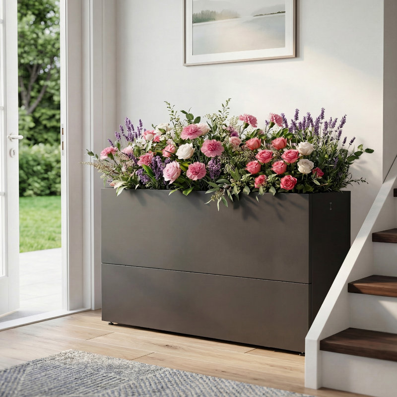 Boîte à fleurs rectangulaire 47,24 "- pot de fleurs en métal avec tablette réglable et trous de drainage pour l'intérieur et l'extérieur
