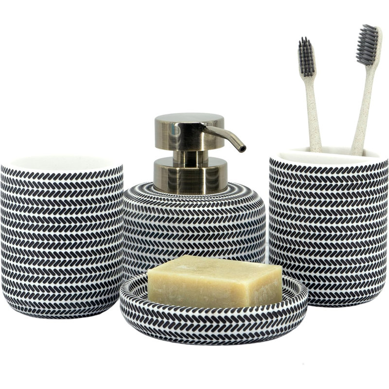 Bathroom Accessory Set, Black/White