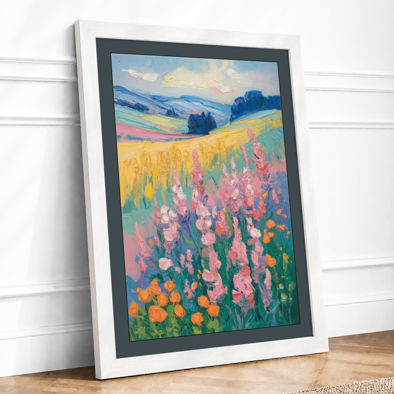 Wildflower Meadow at Dusk Landscape 1 Piece Single Picture Frame Wall Art, A3 - 42.0 x 29.7 cm, White