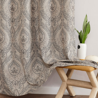Vintage Damask Curtains Elegant Medallion Patterned Room Darkening Curtains for Bedroom Gray on Greige