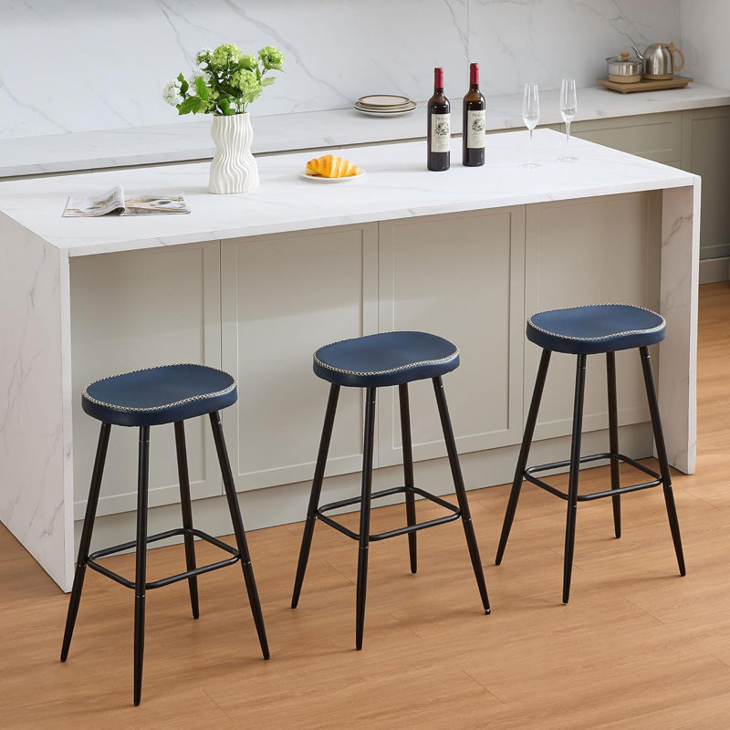 Tabourets de bar en simili cuir sans dossier pour îlot de cuisine (ensemble de 3), 3, Marine