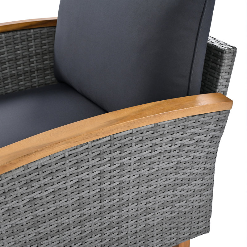 9 conversation de patio avec éléments en bois, canapé modulaire en PE, table basse, coussins épais et confortables, intempéries, pattes de mobilier d'extérieur et de table multi-configurations, canapé modulaire, structure, housses amovibles