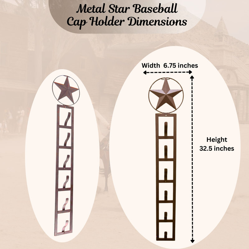 Porte-chapeau mural en métal 6 crochets Western Star Rustic Farmhouse Decor