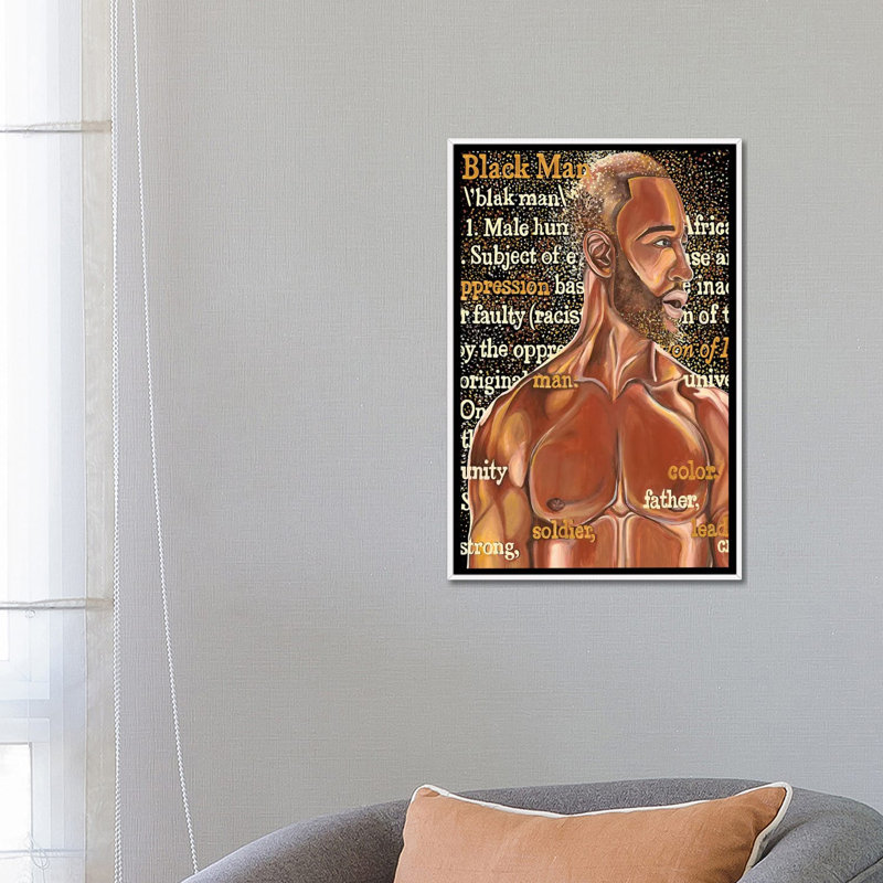 Black Man-impression d’art graphique, Toile blanche encadrée, Pas de tapis, H 26 po x l 18 po x P 1,5 po