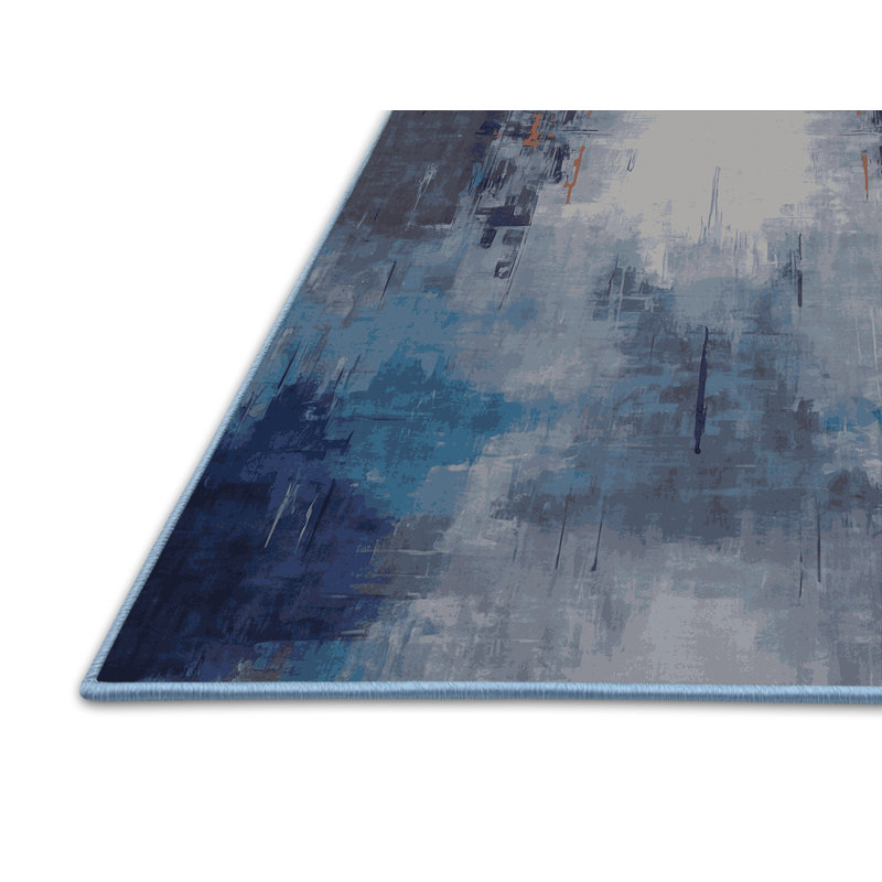 Tapis bleu soyeux et moelleux, Rond 7 pi