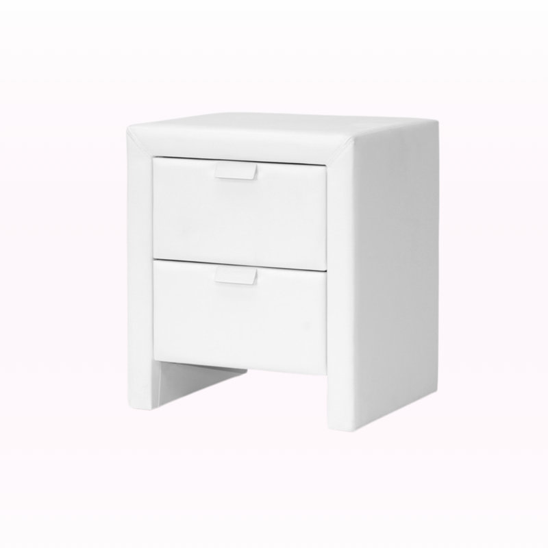 Clover 2-Drawers White Faux Leather Upholstered Nightstand, 21.32" H X 18.21" W X 15.7" D, White