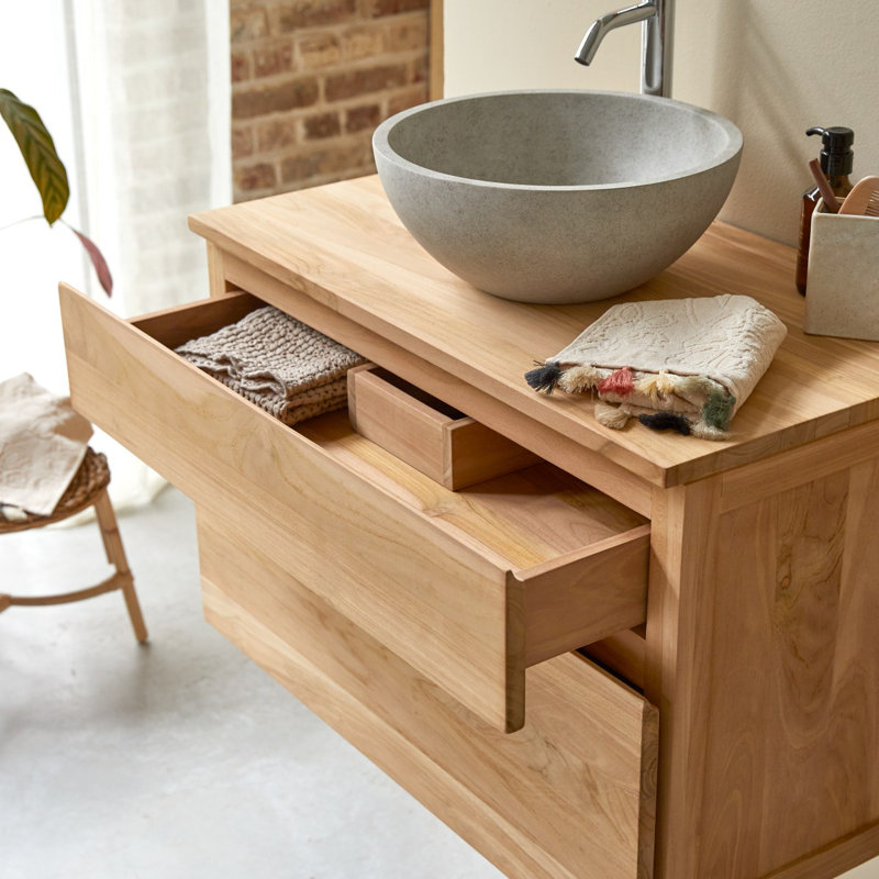 Jacob - Solid teak vanity unit 120 cm, Teak, 80cm