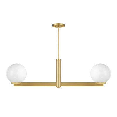 Claudette 2-Light Linear Chandelier in Natural Brass
