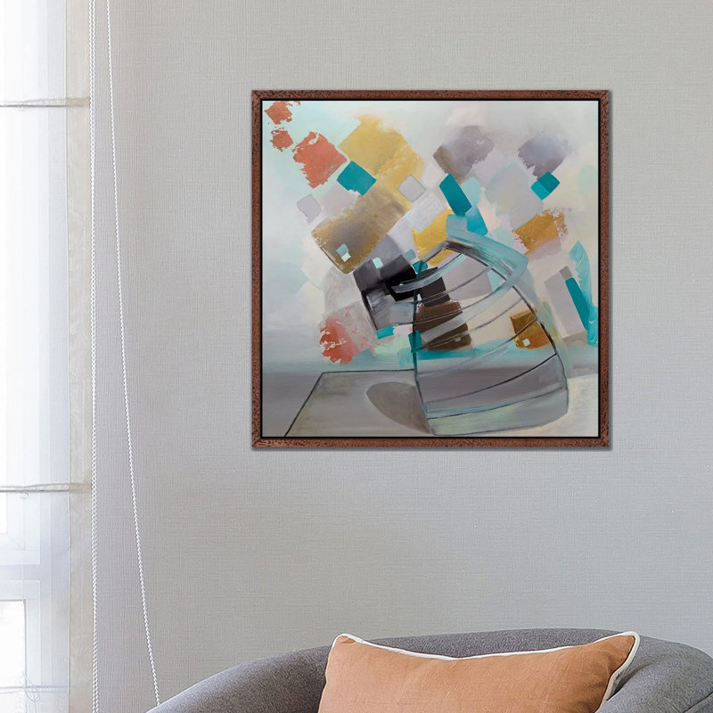 Table Top I by Pamela Staker - Painting on Canvas, Classic Brown Wood Framed, 93.98 cm H x 93.98 cm W x 3.175 cm D