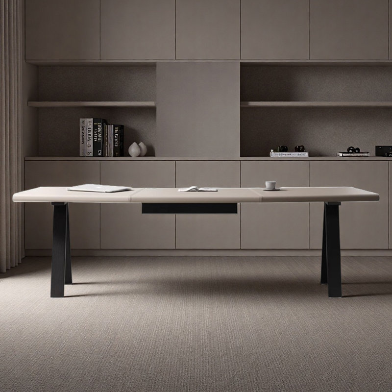 Bureau simple avec surface en cuir pour un usage domestique, H 29,53 po x l 86,61 po x P 27,56 po