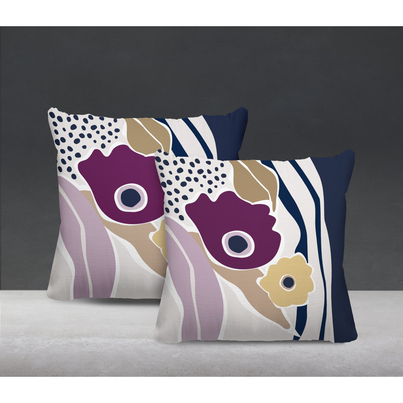 Polyester/Polyester Blend Throw Square Indoor/Outdoor, 19" x 19", Purple/Navy Blue/Beige