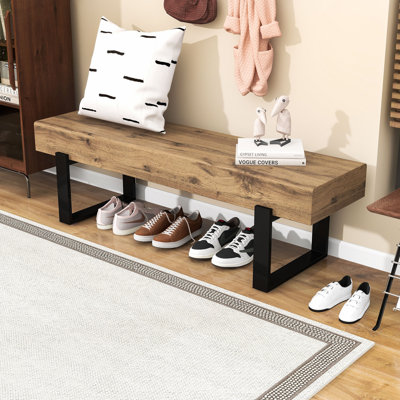 Banc de hall d'entrée moderne en bois avec pieds en métal, sièges de chambre à coucher