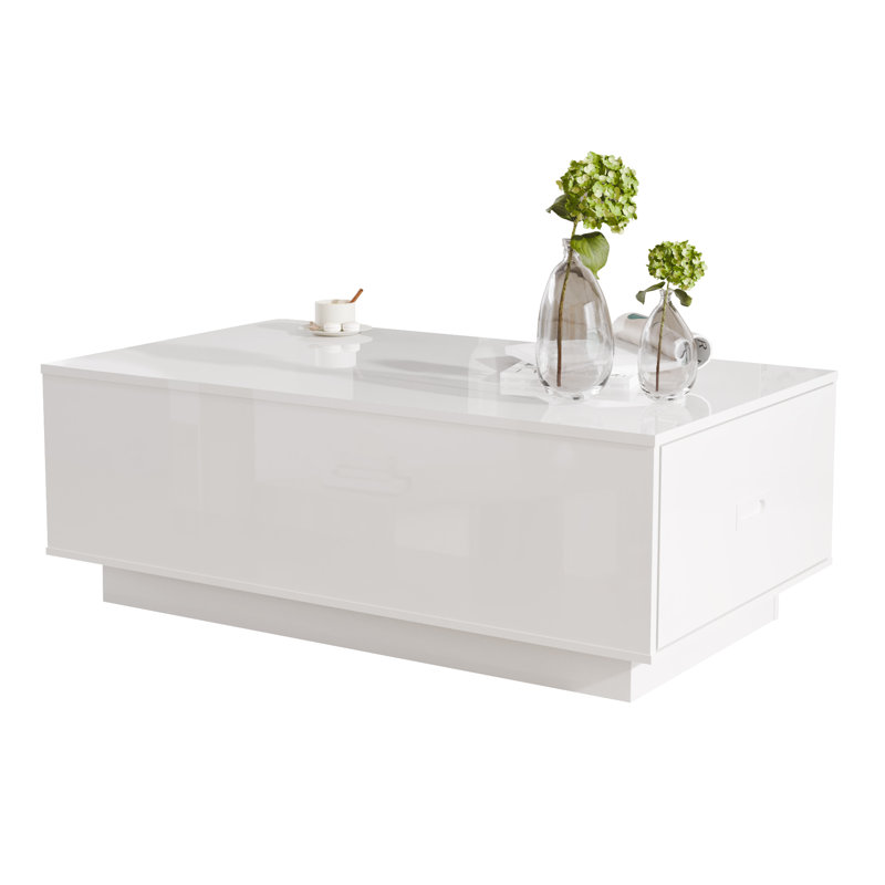 High Glossy Led Coffee Table, Led Coffee Table With 2 Drawers, Modern Coffee Table For Living Room, Black Coffee Table 41.33" W X 23.62" D