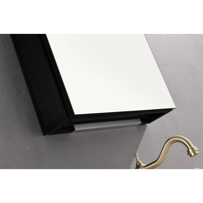 Armoire de rangement pour salle de bain à miroir murale 18 x 36 - noir mat, aluminium antirouille, verre à haute densité, grande tablette transparente de 18 po x 36 po