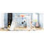 Lit mezzanine en métal blanc Space Room avec bureau, garde-robe, cerceau, glissade et escalier-556266975