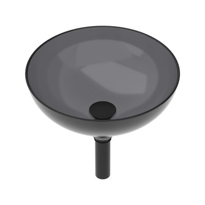 Grey Bathroom Vessel Sink With Intriguingly Tempered Glass And Pop-Up Drain, 15.82X15.82X5.23 Maintenance- In