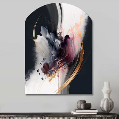 Gold Purple Transcending Complexity I - Asymmetrical Abstract Metal Art, Arch Metal Wall Sculpture Print
