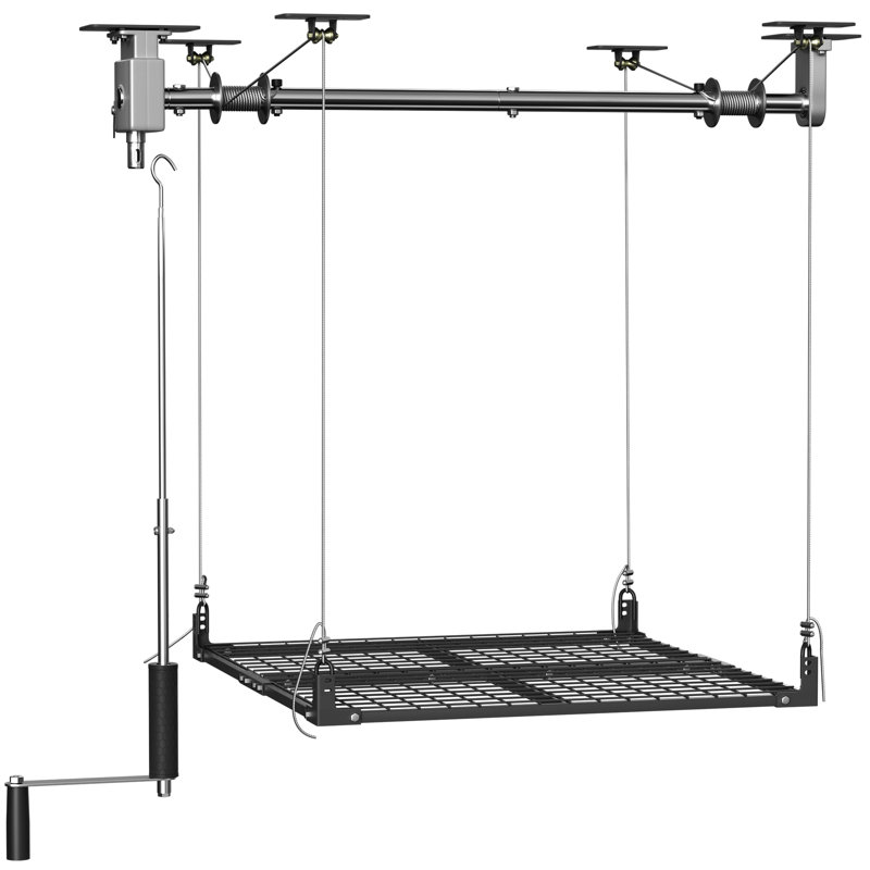 Système de levage robuste pour rangement au plafond de garage - Capacité de 181 kg (400 lb) pour kayaks, vélos et pneus - Compatible avec perceuse électrique et manivelle réglable, support de suspension de 1,2 x 1,2 m (4 x 4 pi)