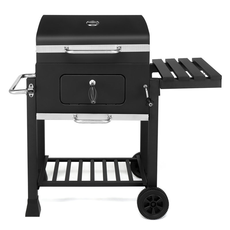 Barbecue au charbon robuste avec table d'appoint pliable et roues - Barbecue extérieur pour patio / cour arrière