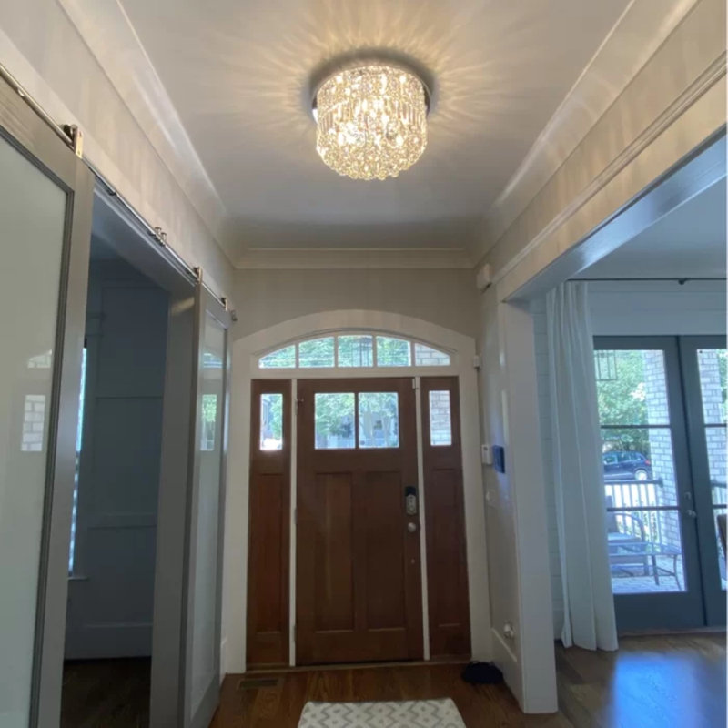 Lustre rond à intensité variable 4 lumières 14 po avec cristaux