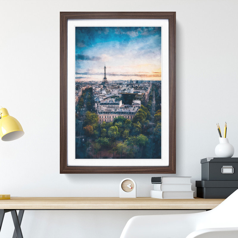 Eiffel Tower and the Paris Skyline 1 Piece Single Picture Frame Painting on MDF, 87cm H x 62cm W x 2cm D, Walnut Framed