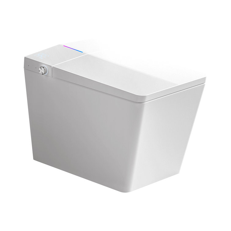 Square Smart Toilet With Built-In Tank For Bathroom, Remote Control, Tankless Bidet Toilet With Foot Touching Lid Opening, Auto Flush, Heated Seat, Led Digital Display, User Memory