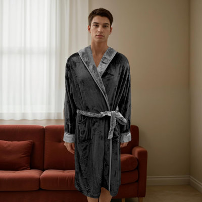 Elegant Comfort Luxury   Hooded Plush Fleece Spa Bathrobe With Shawl Collar And Pockets - Velvet Soft,   Spa Long Robe