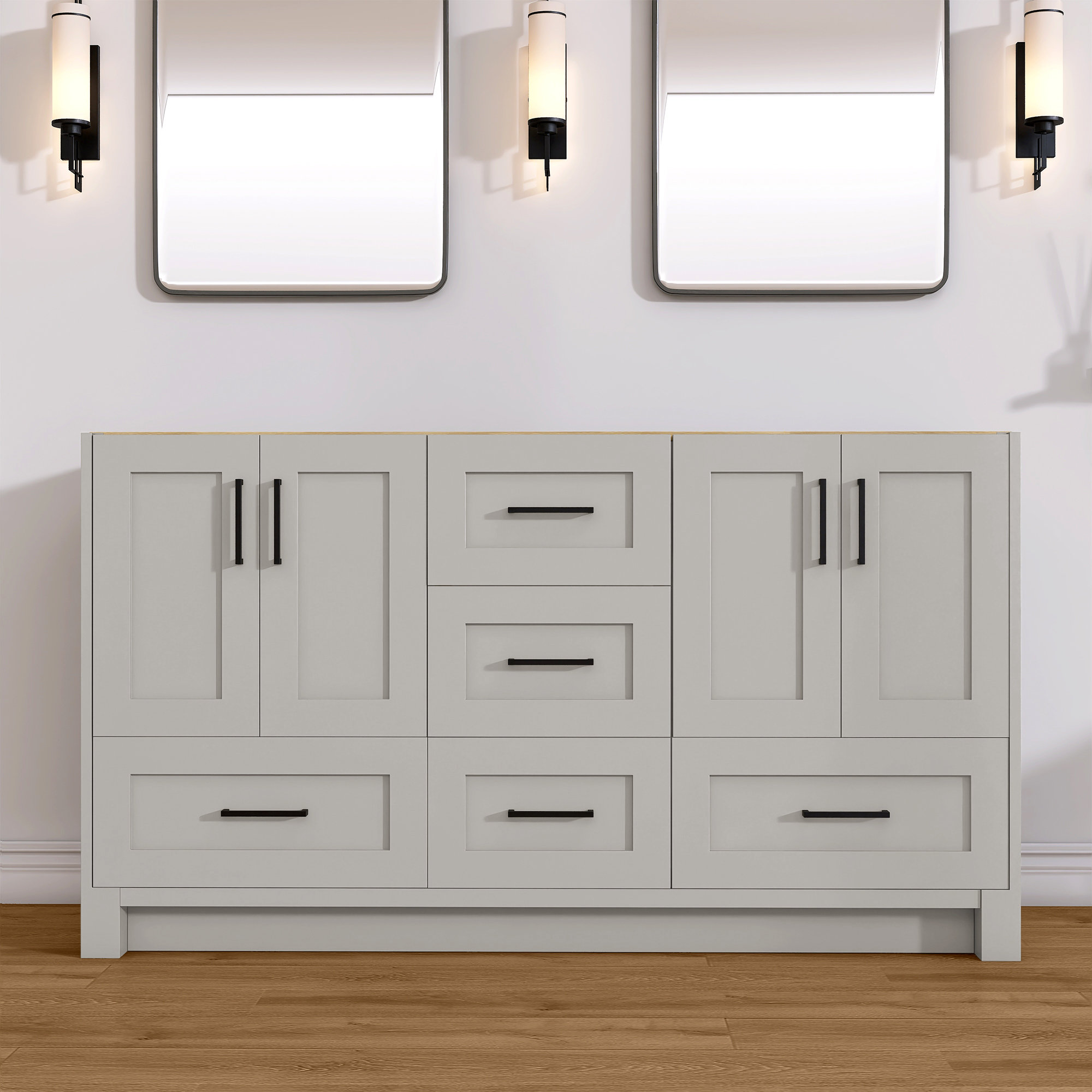 GETPRO 60‘’ Solid Wood Freestanding Bathroom Vanity Cabinet Only in ...