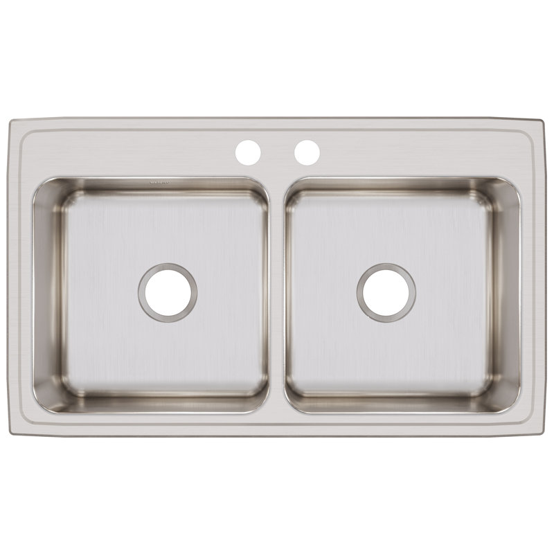 Lustertone 37" L x 22" W Double Basin Drop-In Kitchen Sink, 2 Holes