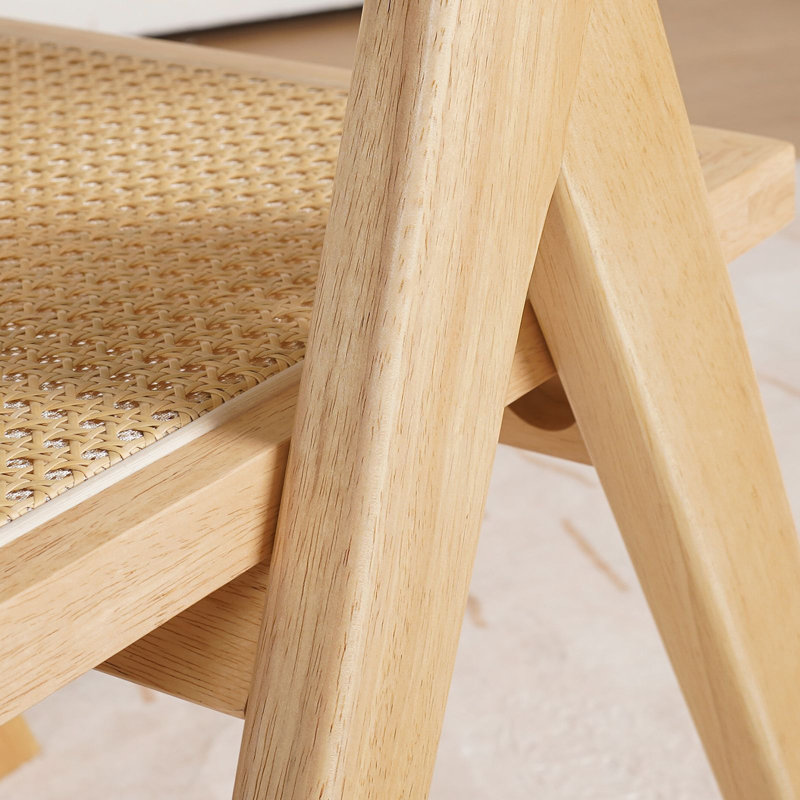 Alaynnah Retro Wood Rattan Back Handmade Armchair, Wood