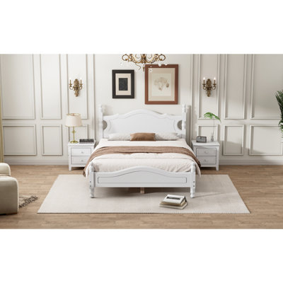 Full Size Wood Platform Bed Frame with Wooden Slat Support, Retro Style for Classic and Modern Bedrooms